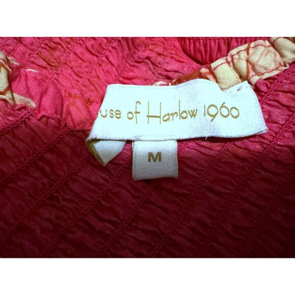 House of Harlow 1960 Smocked One Shoulder Boho Crop Top Hot Pink Cotton Sz M - Picture 5 of 6